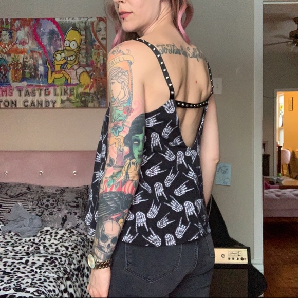 Skeleton Hand & Spike Strap flowing tank 💀🖤🤘 - Picture 4 of 10